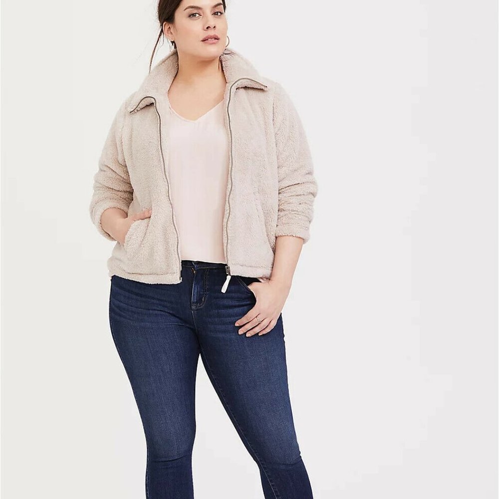 Torrid Tan Faux Sherpa Teddy Jacket Soft Cozy Plush Full Zip Plus Size 2 2X - Picture 2 of 9